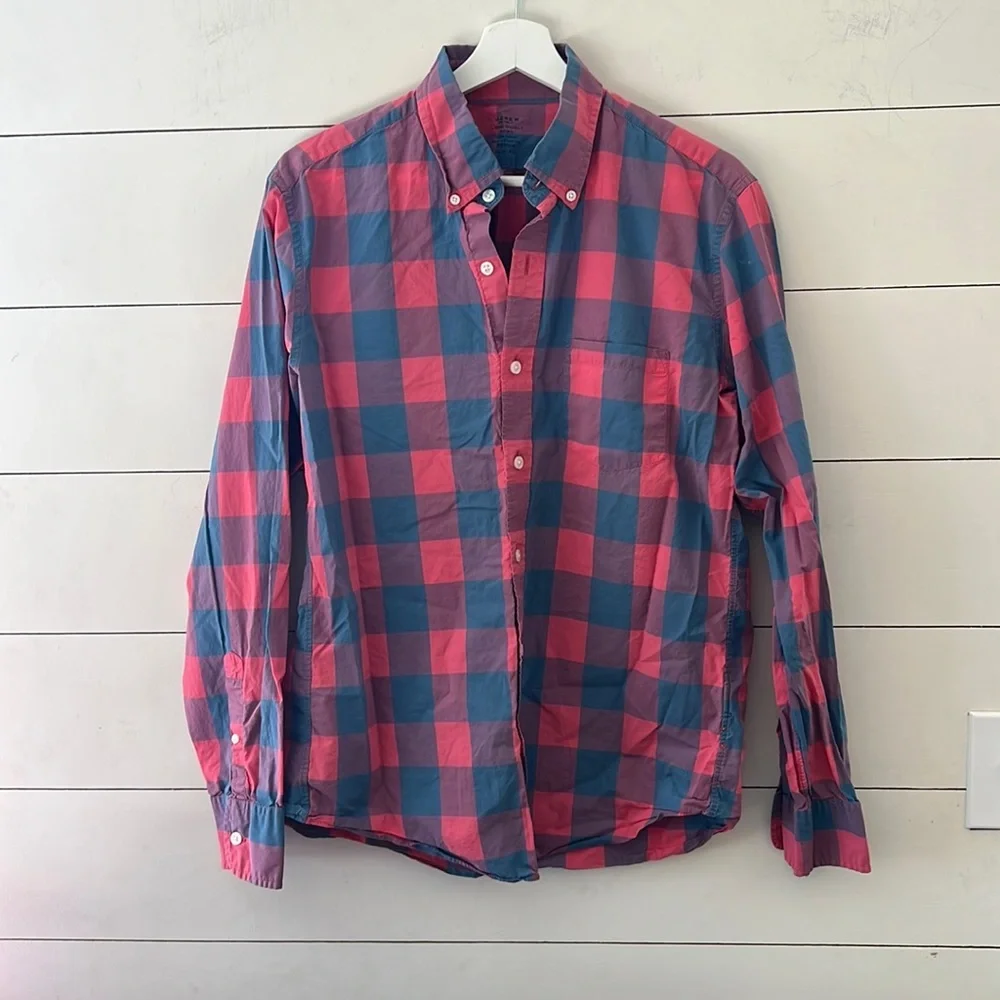 J.Crew Mens Light Weight Slim Fit Pink/Blue Long Sleeve Button Up Shirt Sz M